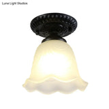 Traditional Black Bell Semi Flush Ceiling Light Fixture With Frosted Glass - 1 - Light