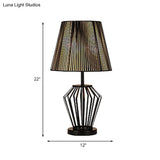 Traditional Black Bucket Table Lamp For Bedroom Nightstand - Single Head Fabric Shade With Wire Cage