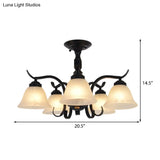 Traditional Black Cone Frosted Glass Semi Flush Light - 5 Lights Living Room Ceiling Lighting