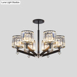 Traditional Black Cylinder Hanging Crystal Lamp Kit - 3/6 Lights Sitting Room Chandelier Lighting