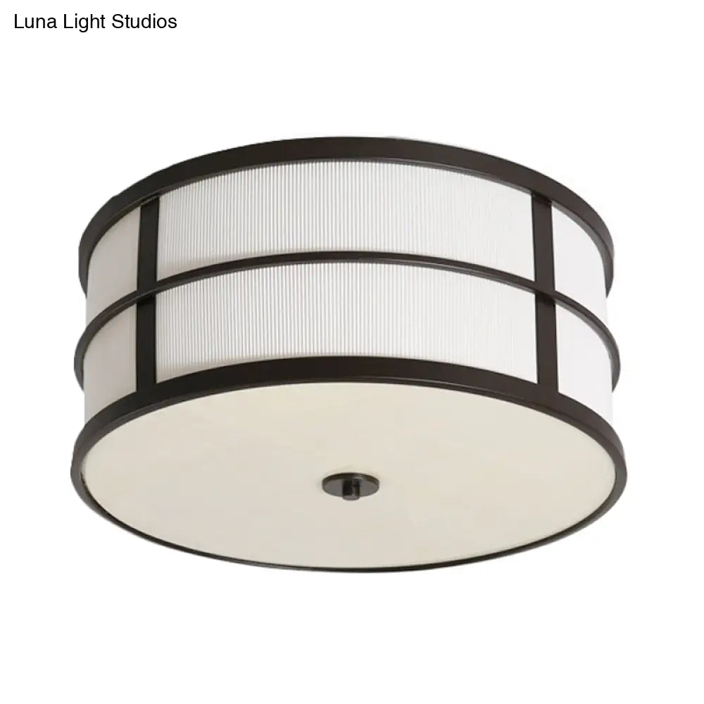 Traditional Black Drum Ceiling Light With 5 Bulbs And Flush Mount Design