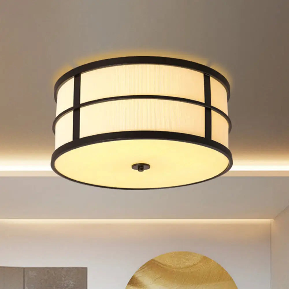 Traditional Black Drum Ceiling Light With 5 Bulbs And Flush Mount Design