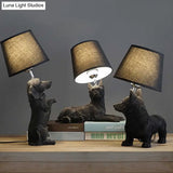 Traditional Black Drum Nightstand Lamp: Fabric Table Light With Resin Dog Base