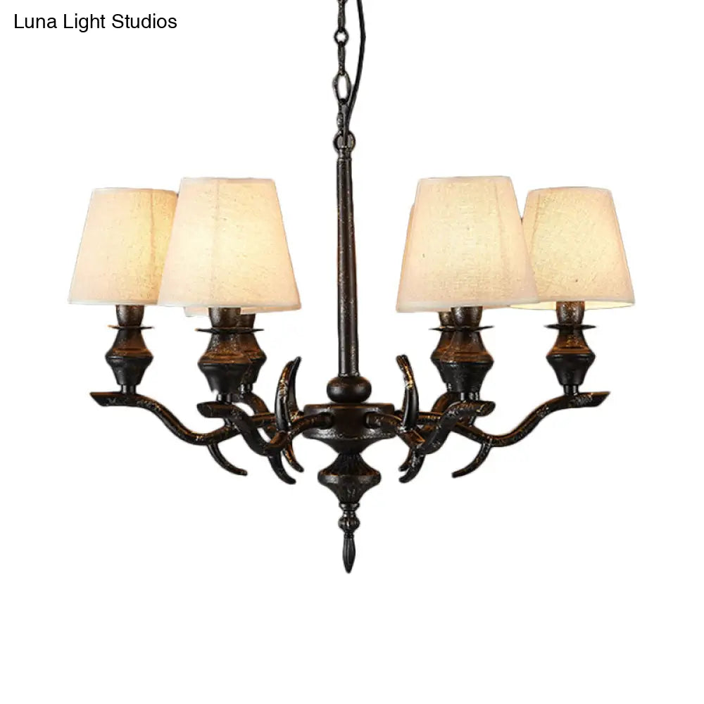 Traditional Black Fabric Hanging Chandelier 6-Bulb Pendant Light Fixture For Restaurants