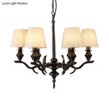 Traditional Black Fabric Hanging Chandelier 6-Bulb Pendant Light Fixture For Restaurants