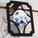 Traditional Black Flush Mount Ceiling Light With Square Fabric Shade