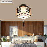 Traditional Black Flush Mount Ceiling Light With Square Fabric Shade