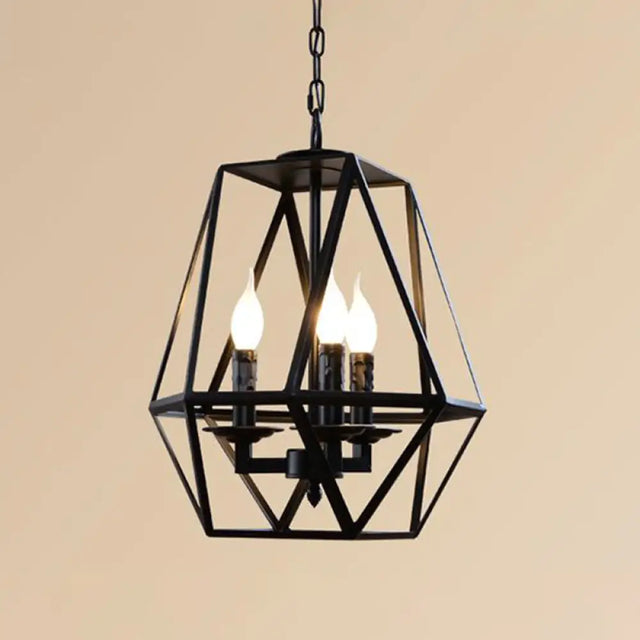 Traditional Black Metal Geometric Chandelier: 3/4 Light Living Room Hanging Lamp 3 /
