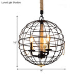 Traditional Black Metal Pendant Chandelier With Globe Cage - 3/4 Lights Ideal For Living Room