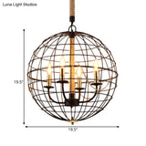 Traditional Black Metal Pendant Chandelier With Globe Cage - 3/4 Lights Ideal For Living Room