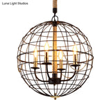 Traditional Black Metal Pendant Chandelier With Globe Cage - 3/4 Lights Ideal For Living Room