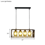 Traditional Black Metal Pendant Island Light With Cross Framed Box Design - Ideal For Dining Room