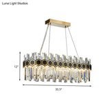 Traditional Black Oval Chandelier With Crystal Rods - 12 Head Dining Room Ceiling Light