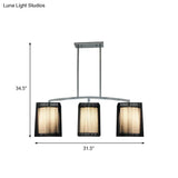 Traditional Black Pendant Light With Rectangular Fabric Shade - 3-Light Dining Room Island Lighting
