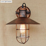 Traditional Black/Rust Caged Wall Sconce Light With Clear Glass - Ideal Coffee Shop Lighting