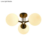 Traditional Black Semi Flush Ceiling Light Fixture With Globe White Glass Shade - 3/6 Lights For