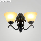 Traditional Black Wall Mount Light With Cream Glass Flared Shape Fixture For Living Room