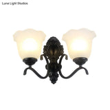 Traditional Black Wall Mount Light With Cream Glass Flared Shape Fixture For Living Room