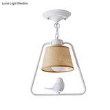 Traditional Black/White Cone Pendant Ceiling Light With Bird Detail For Living Room