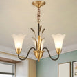 Traditional Blossom Chandelier Lamp - Cream Glass Suspension Lighting Fixture With Curved Arm In