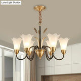 Traditional Blossom Chandelier Lamp - Cream Glass Suspension Lighting Fixture With Curved Arm In