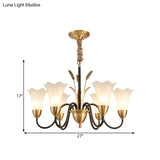 Traditional Blossom Chandelier Lamp - Cream Glass Suspension Lighting Fixture With Curved Arm In