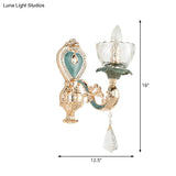 Traditional Blue And Gold Crystal Sconce Wall Light With Curved Arm