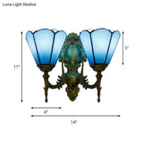 Traditional Blue Glass Cone Wall Sconce: Double Mount Lighting For Dining Room