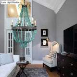 Traditional Blue Stone Hanging Chandelier - 6 Heads Pendant Light For Living Room