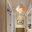 Traditional Brass 3-Tier Flower Ring Chandelier With Seashell Design Pink Shade 110V-120V / Beige