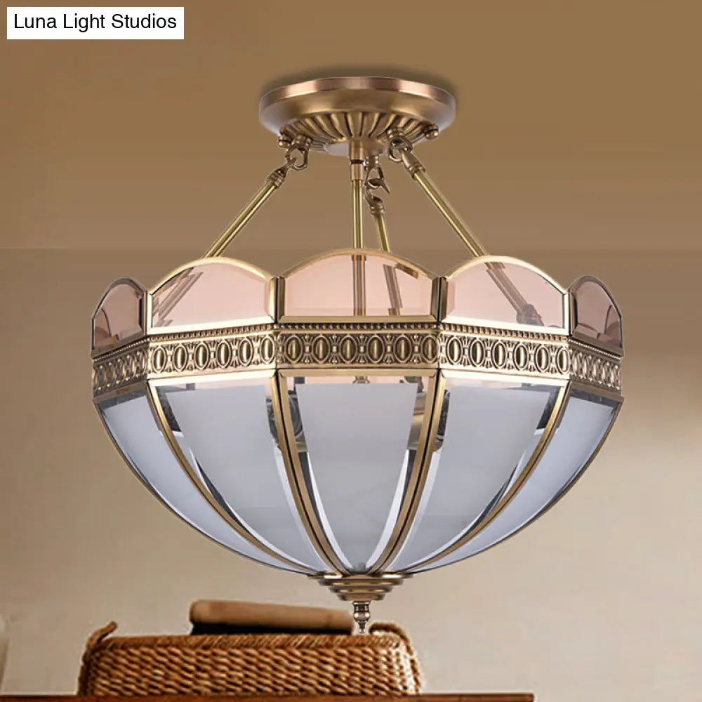 Traditional Brass 4 - Bulb Umbrella Semi Flush Mount Ceiling Light Fixture With Frosted Glass