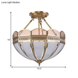 Traditional Brass 4 - Bulb Umbrella Semi Flush Mount Ceiling Light Fixture With Frosted Glass