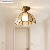 Traditional Brass Aisle Ceiling Light - Glass Dome Semi Flush Fixture