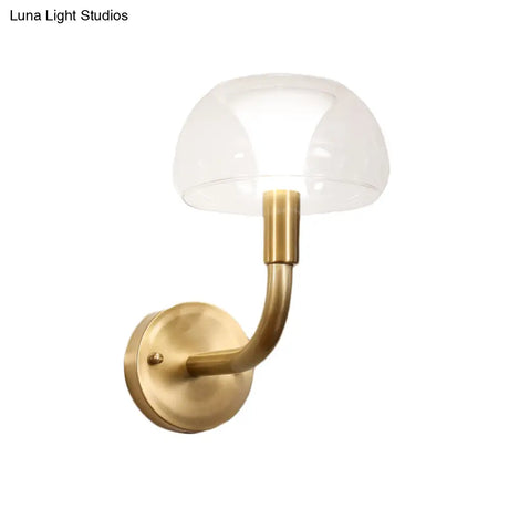 Traditional Brass Bedside Sconce Light With Clear Glass Shade