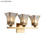 Traditional Brass Bell Vanity Light: Stylish 3-Light Bathroom Wall Sconce With Frosted Glass Shade