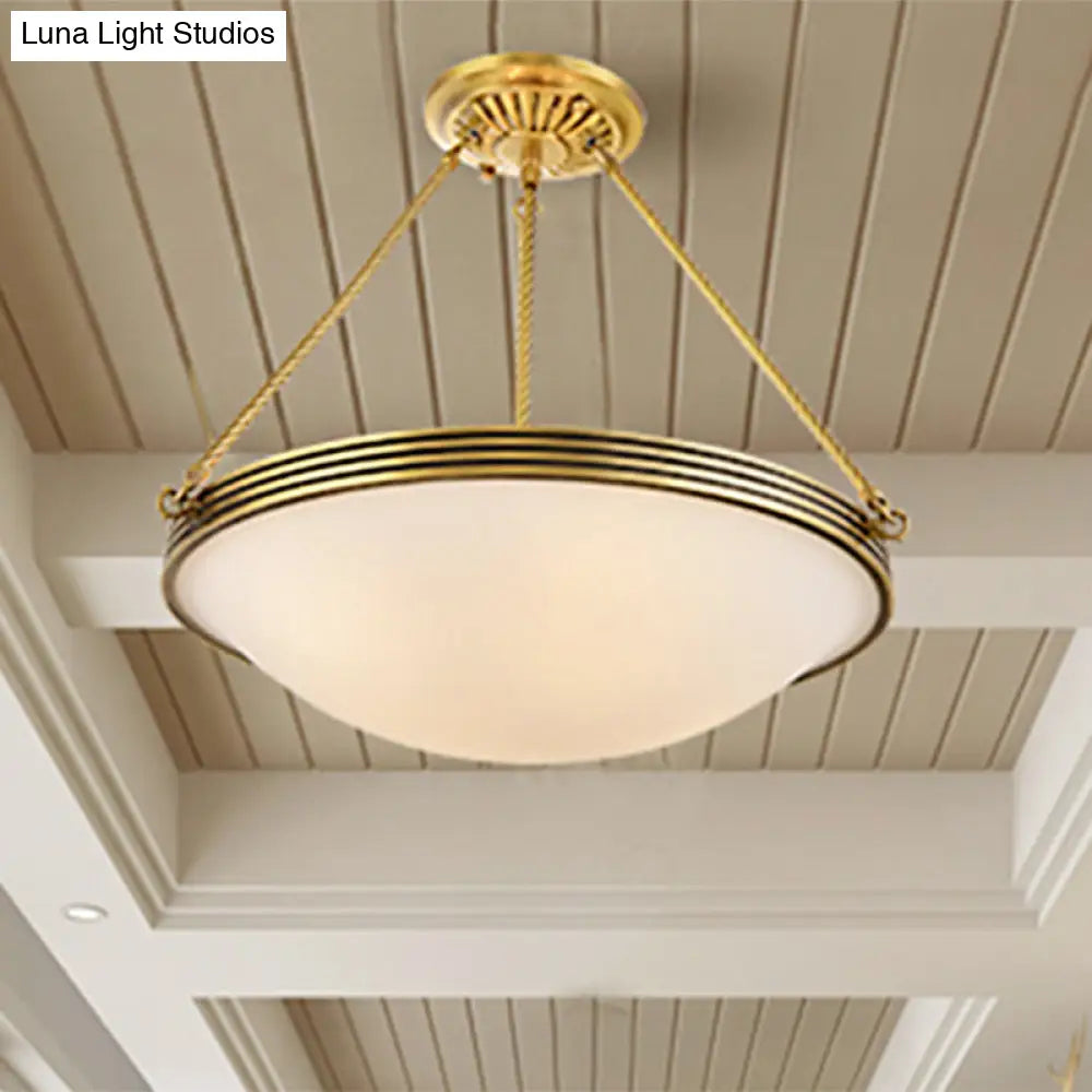 Traditional Brass Bowl Chandelier - Opal Glass Pendant Light Fixture 4-Light 15/19 Wide