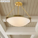 Traditional Brass Bowl Chandelier - Opal Glass Pendant Light Fixture 4-Light 15/19 Wide