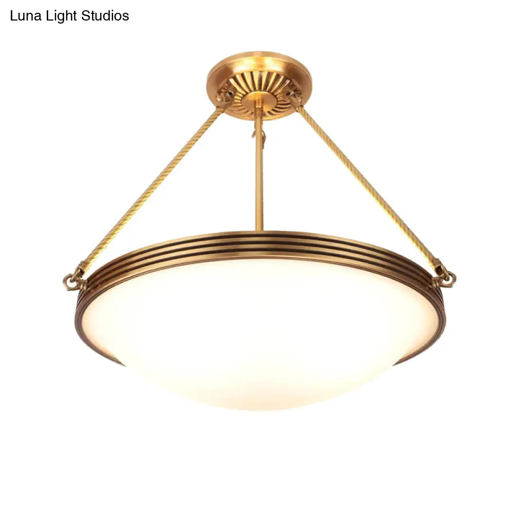 Traditional Brass Bowl Chandelier - Opal Glass Pendant Light Fixture 4-Light 15/19 Wide