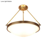 Traditional Brass Bowl Chandelier - Opal Glass Pendant Light Fixture 4-Light 15/19 Wide