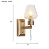 Traditional Brass Cracked Glass Bedroom Wall Sconce Light - 1 Head