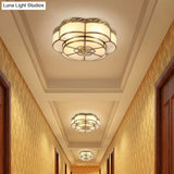 Traditional Brass Finish Ceiling Mount Lamp With Frost Glass - Flower Corridor Flush Light Fixture