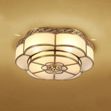 Traditional Brass Finish Ceiling Mount Lamp With Frost Glass - Flower Corridor Flush Light Fixture