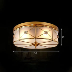 Traditional Brass Floral Water Glass Ceiling Flush Mount Light For Bedrooms / 14’