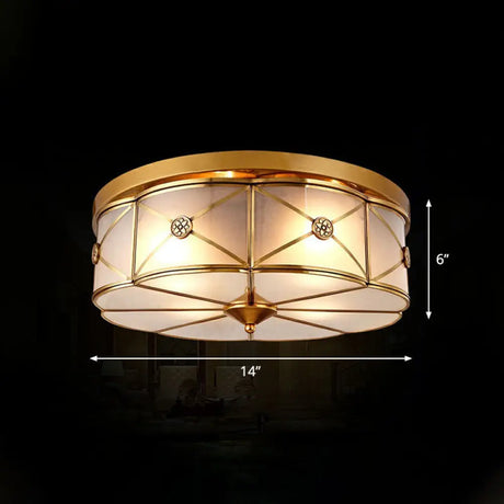 Traditional Brass Floral Water Glass Ceiling Flush Mount Light For Bedrooms / 14’