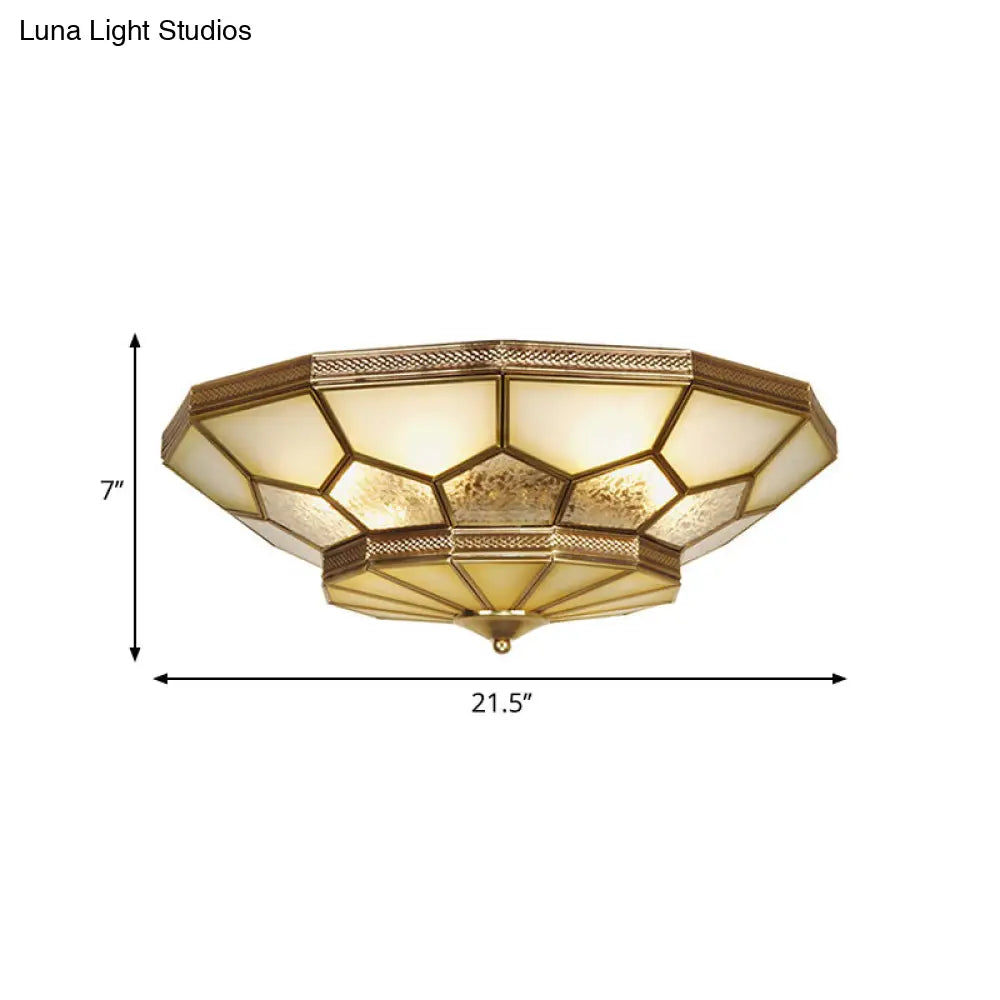 Traditional Brass Flush Mount Ceiling Light With Frosted Glass Shades - Available In 3 Sizes