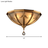 Traditional Brass Flush Mount Lighting With Frosted Glass Shade - 14’/18’ Wide 4 Lights Ideal