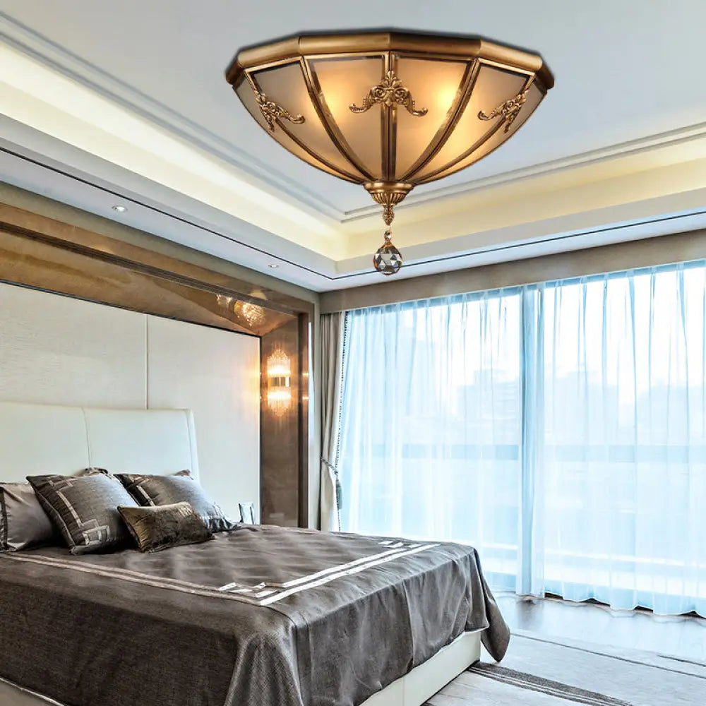 Traditional Brass Flush Mount Lighting With Frosted Glass Shade - 14/18 Wide 4 Lights Ideal For