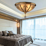 Traditional Brass Flush Mount Lighting With Frosted Glass Shade - 14/18 Wide 4 Lights Ideal For