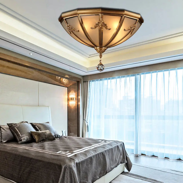 Traditional Brass Flush Mount Lighting With Frosted Glass Shade - 14/18 Wide 4 Lights Ideal For