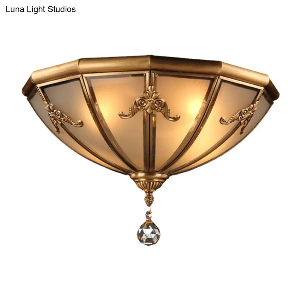 Traditional Brass Flush Mount Lighting With Frosted Glass Shade - 14’/18’ Wide 4 Lights Ideal